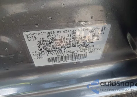 2017 Nissan Versa 1.6 S z USA, uszkodzony, nr VIN 3N1CN7AP6HL900180